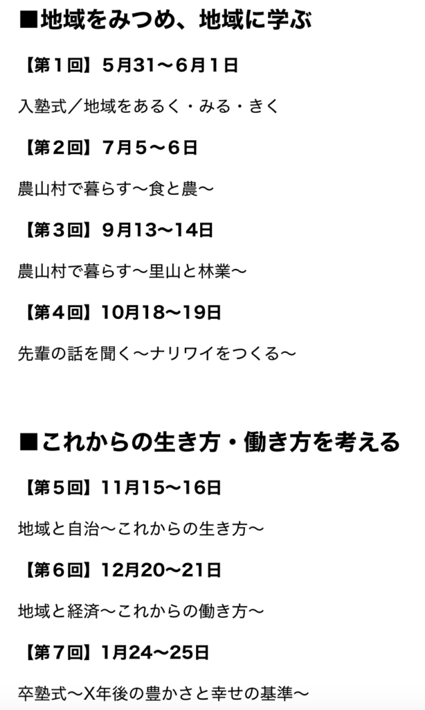 なりわい塾2025年度スケジュール